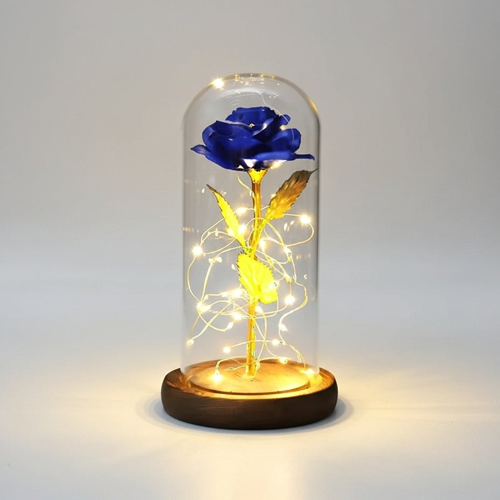 Blue Rose LED Lamp in Glass Dome – Romantic Gift for Home Décor