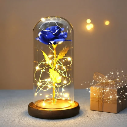 Blue Rose LED Lamp in Glass Dome – Romantic Gift for Home Décor