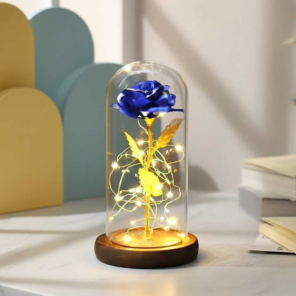 Blue Rose LED Lamp in Glass Dome – Romantic Gift for Home Décor