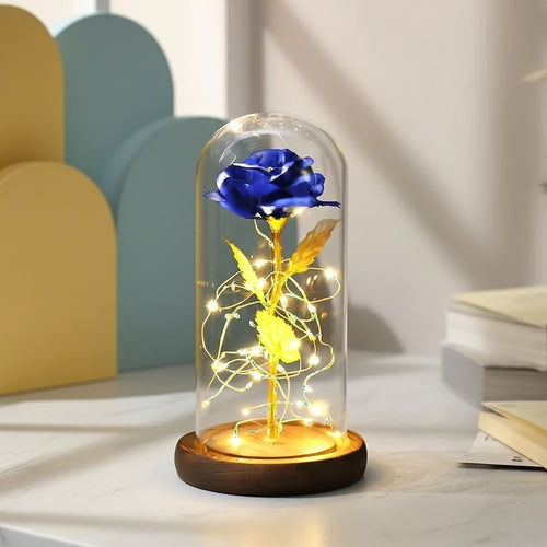 Blue Rose LED Lamp in Glass Dome – Romantic Gift for Home Décor