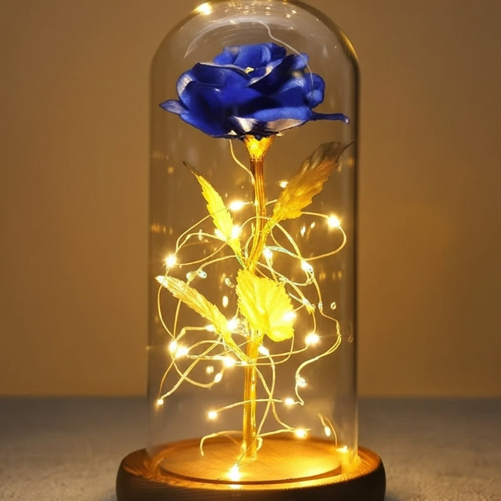 Blue Rose LED Lamp in Glass Dome – Romantic Gift for Home Décor