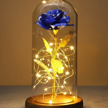 Blue Rose LED Lamp in Glass Dome – Romantic Gift for Home Décor